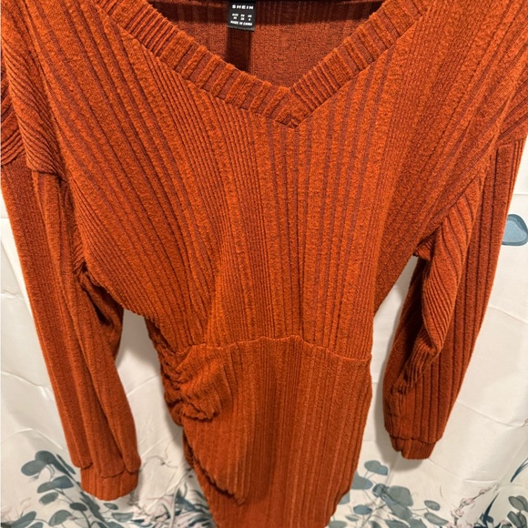 Rust Orange Ribbed Knit Dress - Picture 3 of 4